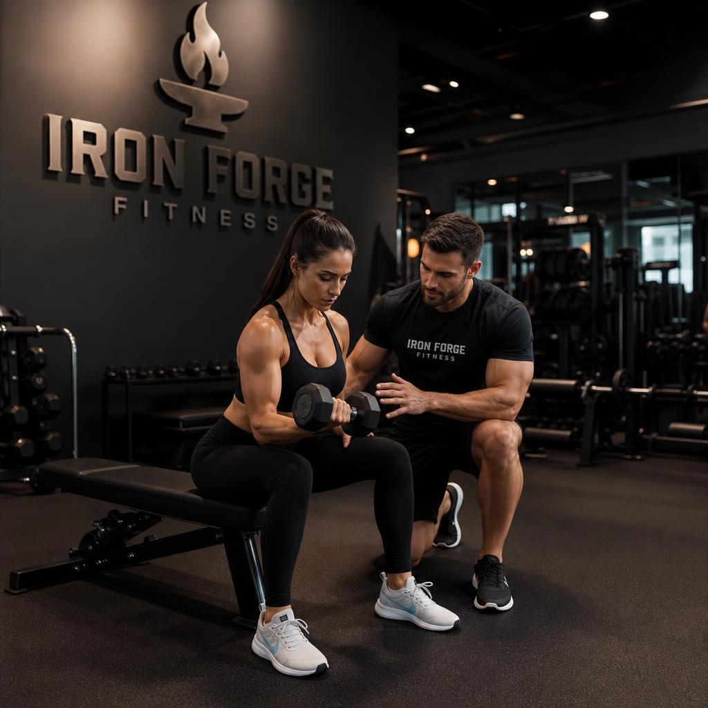 Trenér pomáhá člence s tréninkem v Iron Forge Fitness